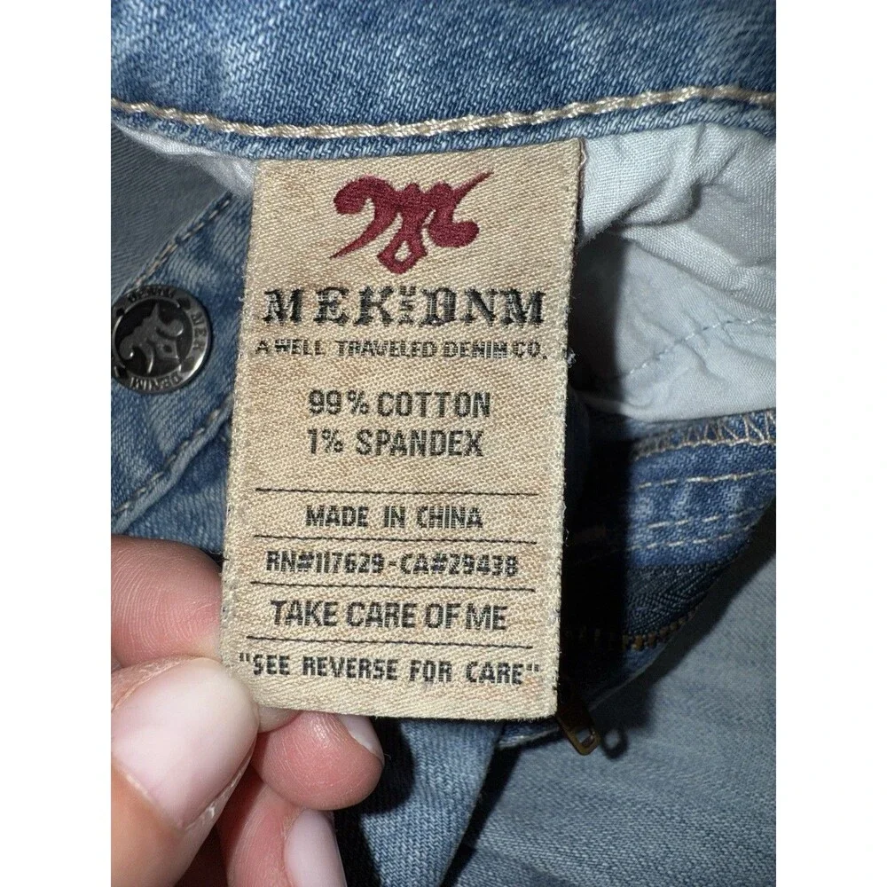 Mek Denim New York Bootcut Jeans 30x34L Light Wash Distressed Flap Pockets Y2K